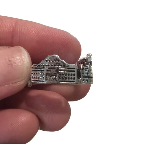 Silver Amusement Park City Skyline Adjustable Cuff Ring - Picture 2 of 7